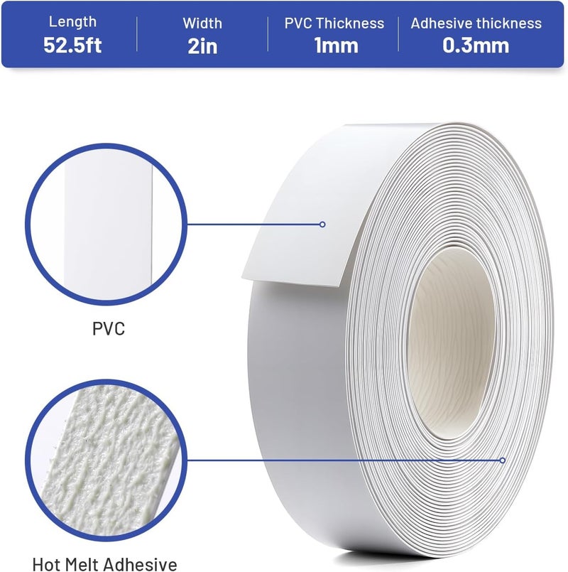 FAKILO PVC Edge Banding 2 inch x 50ft Veneer Edge Banding White with Hot Melt Adhesive Pre - glued Iron on Edging Tape Trim for Cabinet Plywood Repairs and Furniture Restoration - Image 2